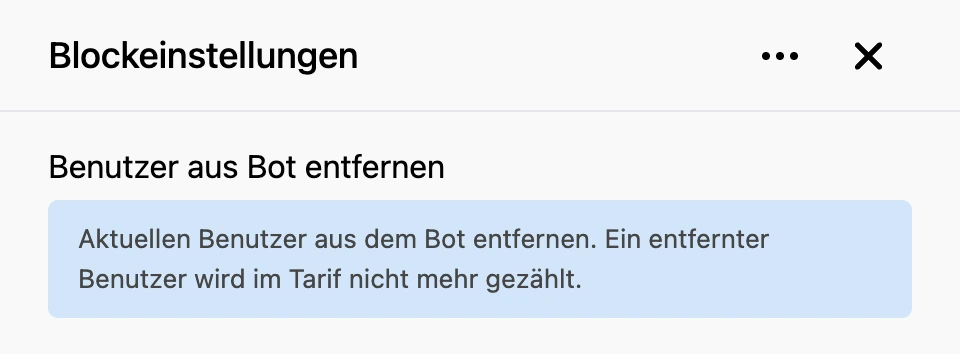 Einstellungspanel des Blocks „Benutzer aus Bot entfernen“