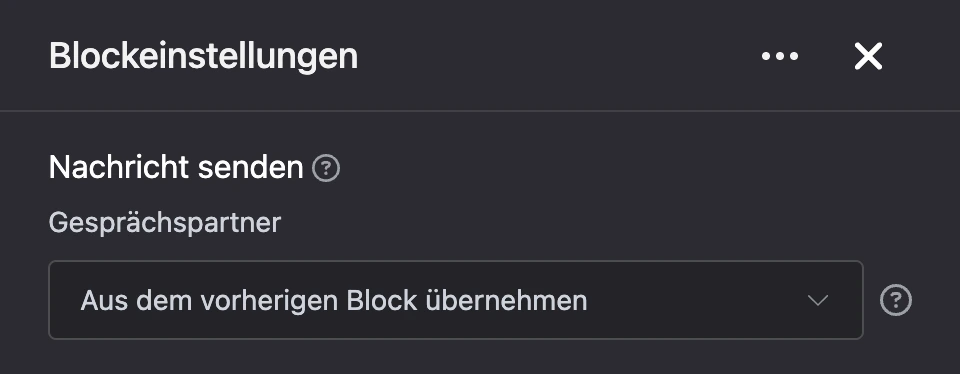 Einstellungspanel des Blocks „Nachricht senden“