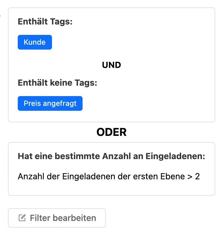 Dieselben Filter im Lesemodus