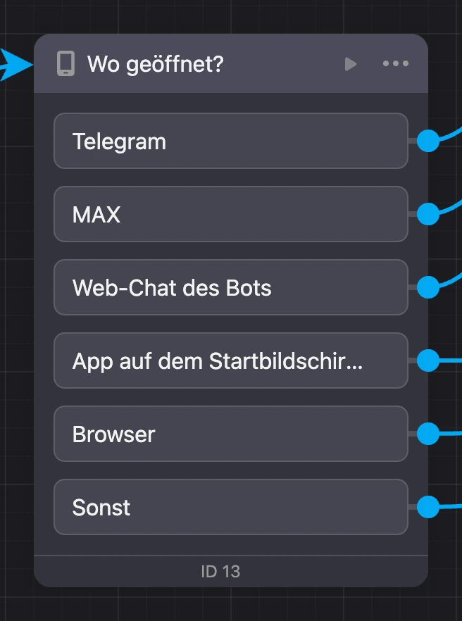 Block „Startquelle“ im Schema: ein Ausgang für jede Quelle