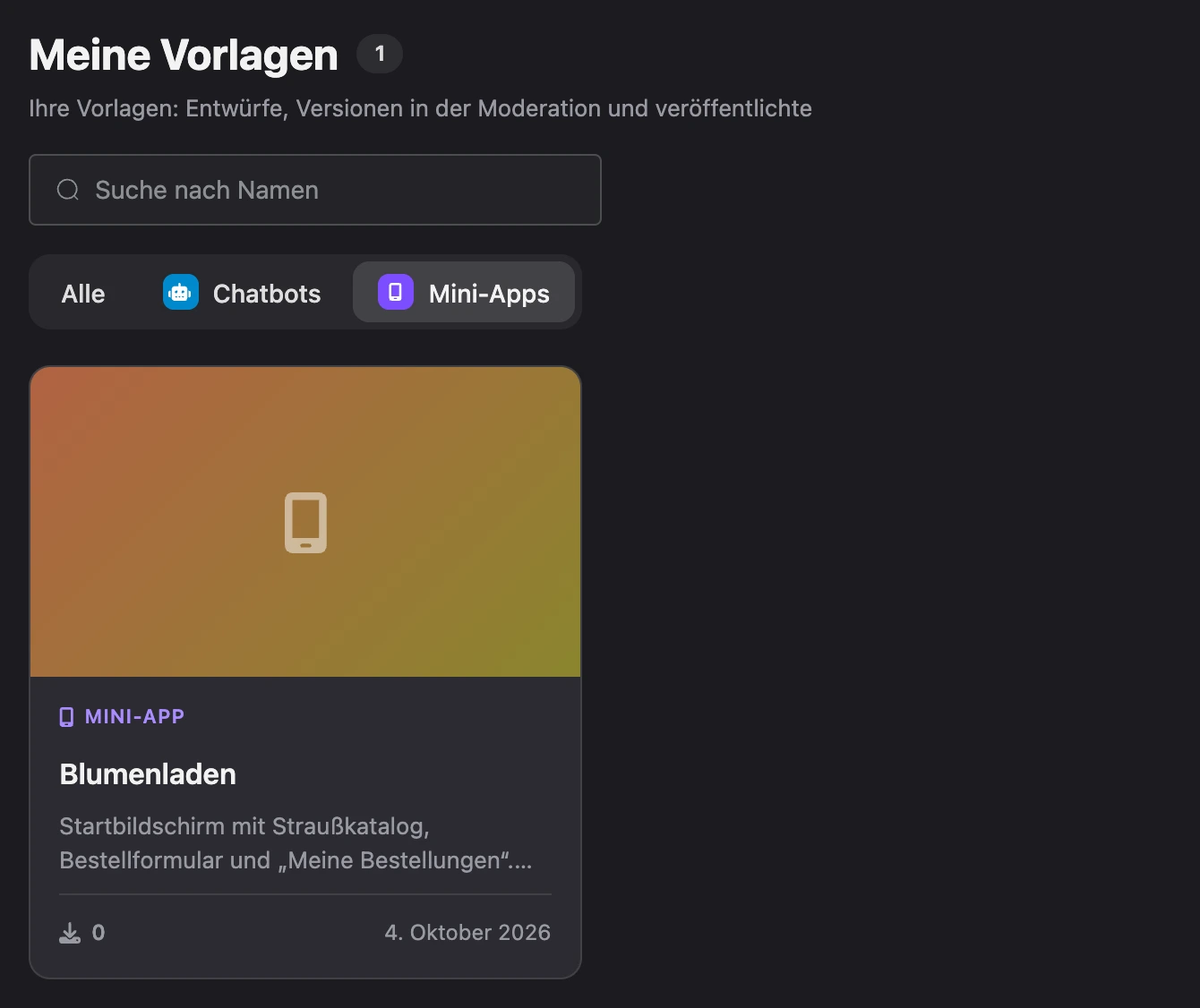 Vorlagenkatalog: eigene Mini-App-Vorlage