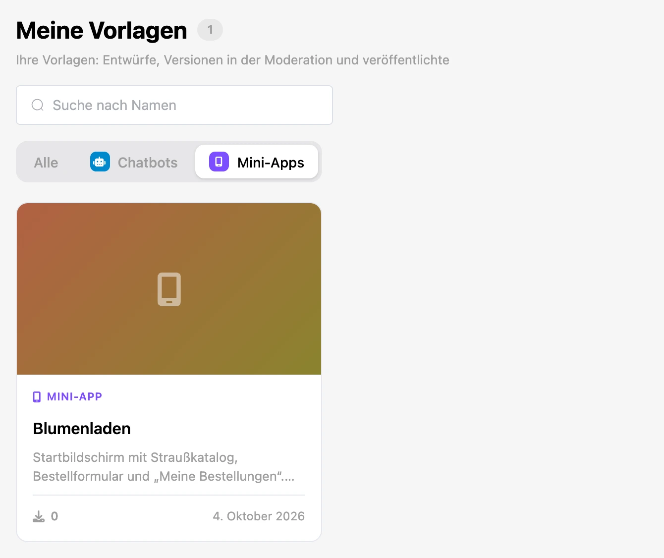 Vorlagenkatalog: eigene Mini-App-Vorlage