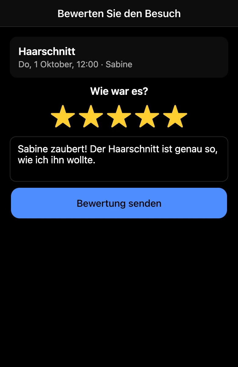 Besuchsbewertung: Sterne und Kommentar