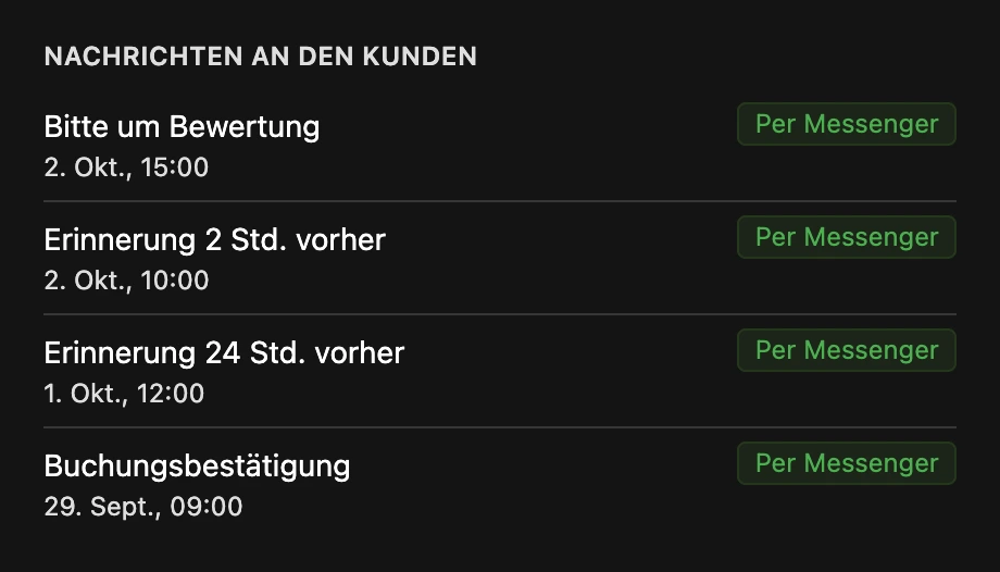 Block „Nachrichten an den Kunden“ in der Terminkarte