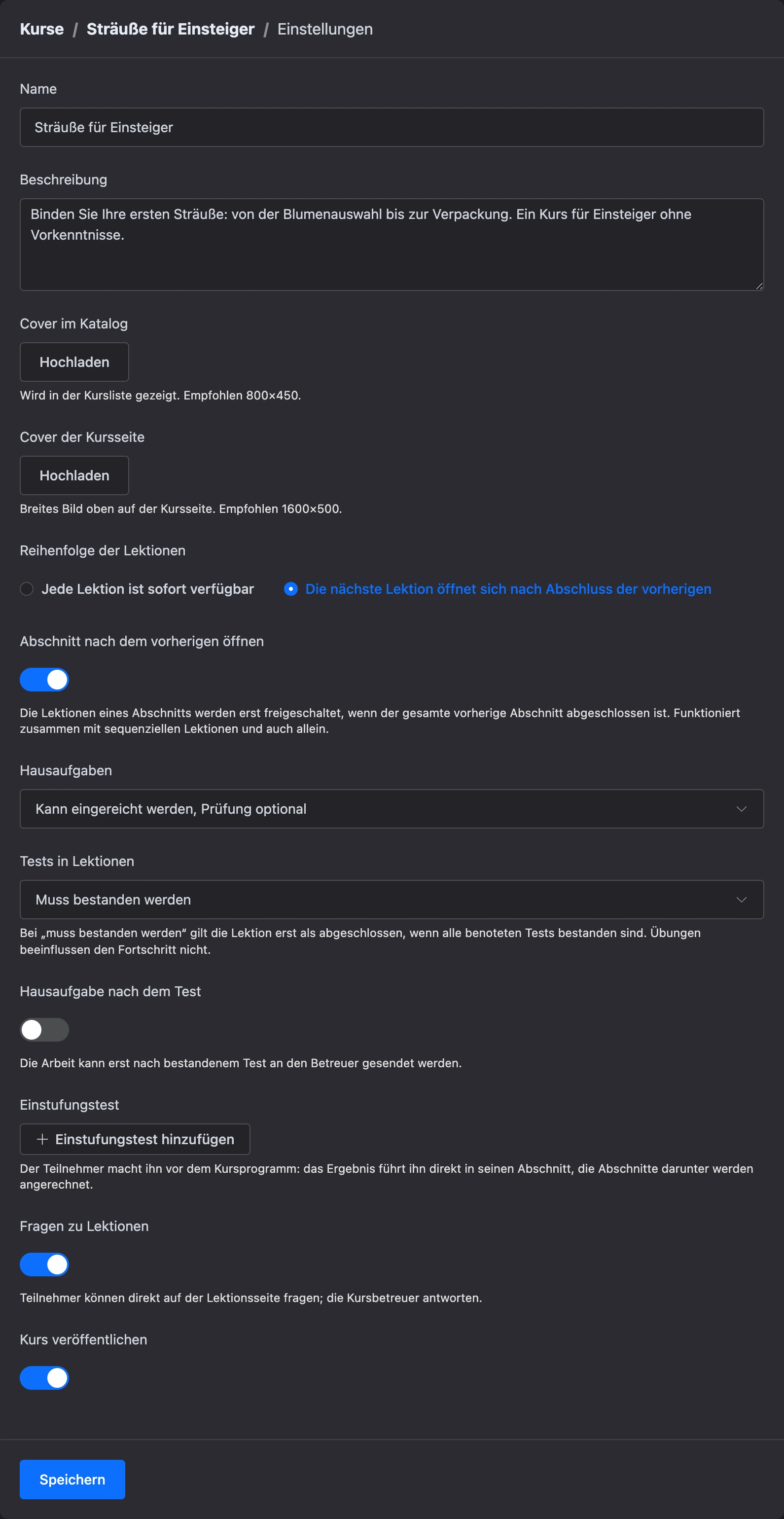 Kurseinstellungen