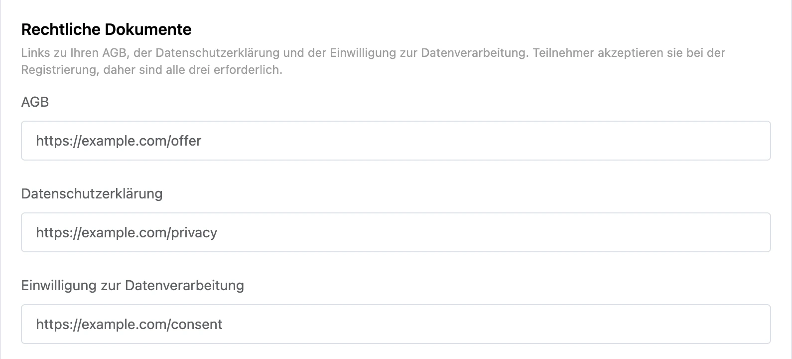 Abschnitt „Rechtliche Dokumente“