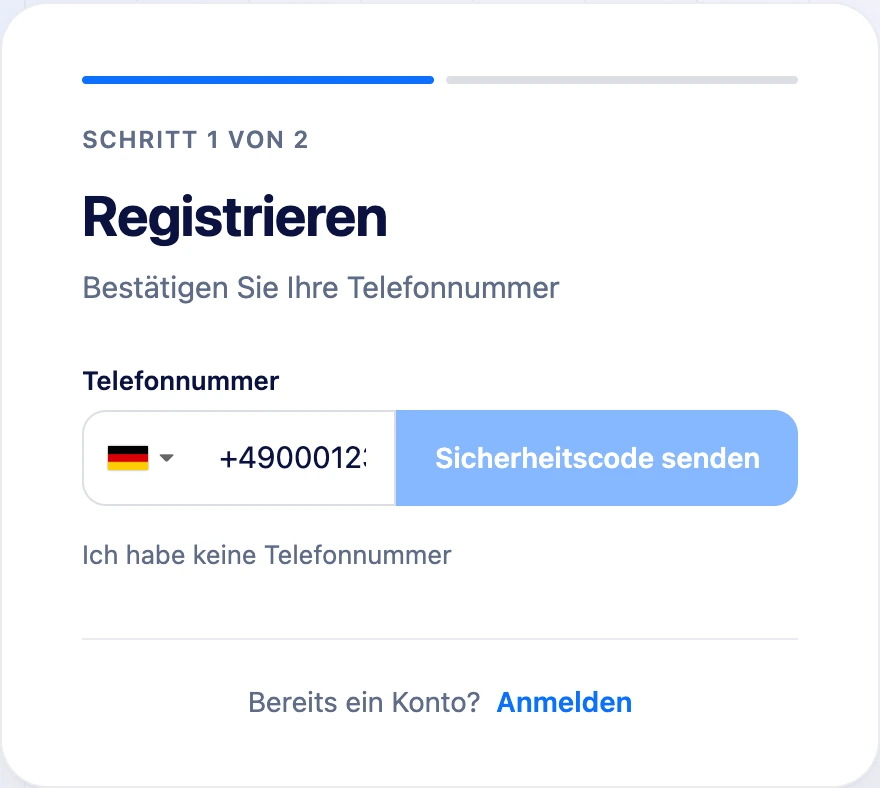Schritt „Telefonnummer bestätigen“