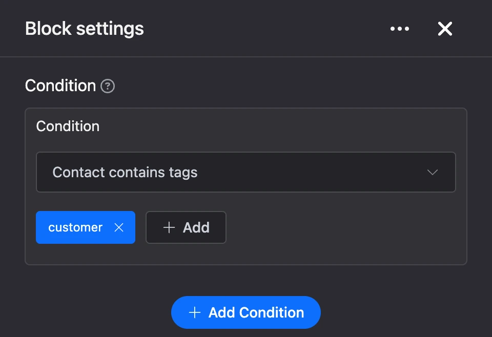 Settings panel of the "Condition" block