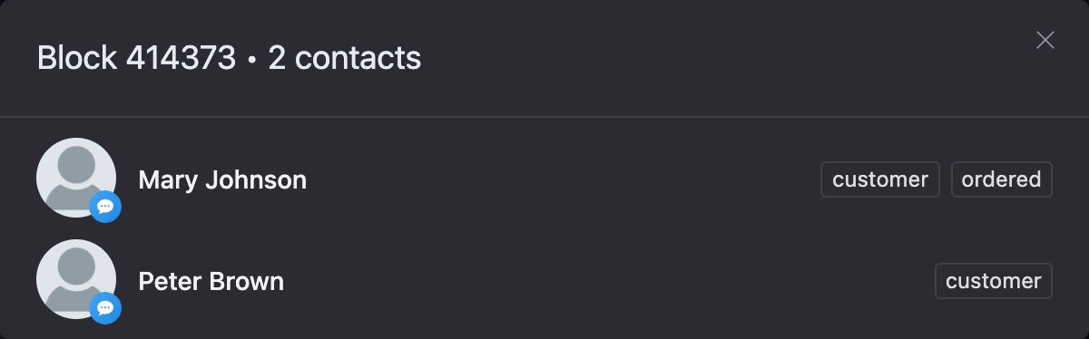 The "Waiting to be sent" window of a "Delay" block: two contacts