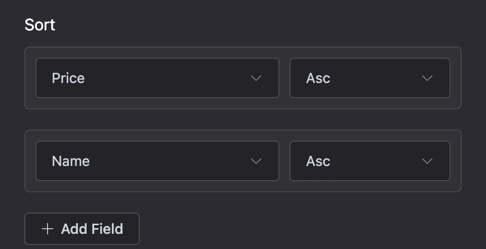 Sorting: by price, then by name, ascending