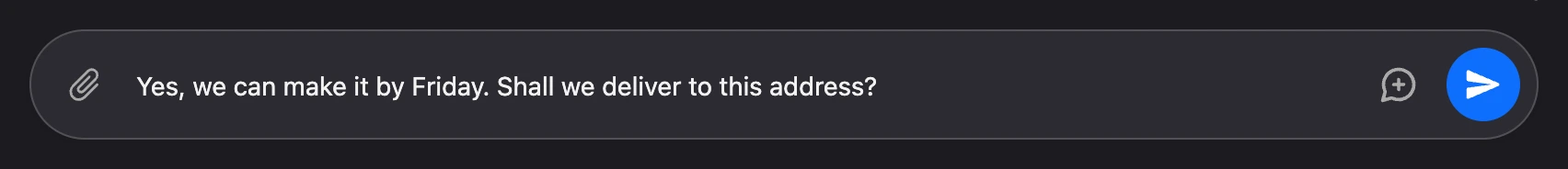 The "Send message" field with a reply typed in