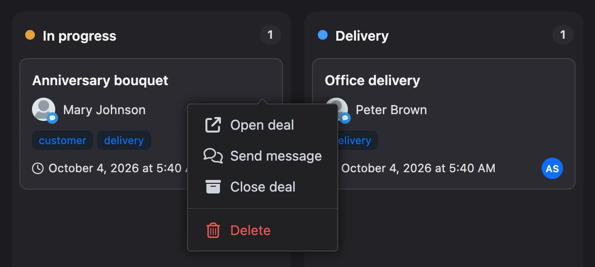 The ⋯ menu on a deal card