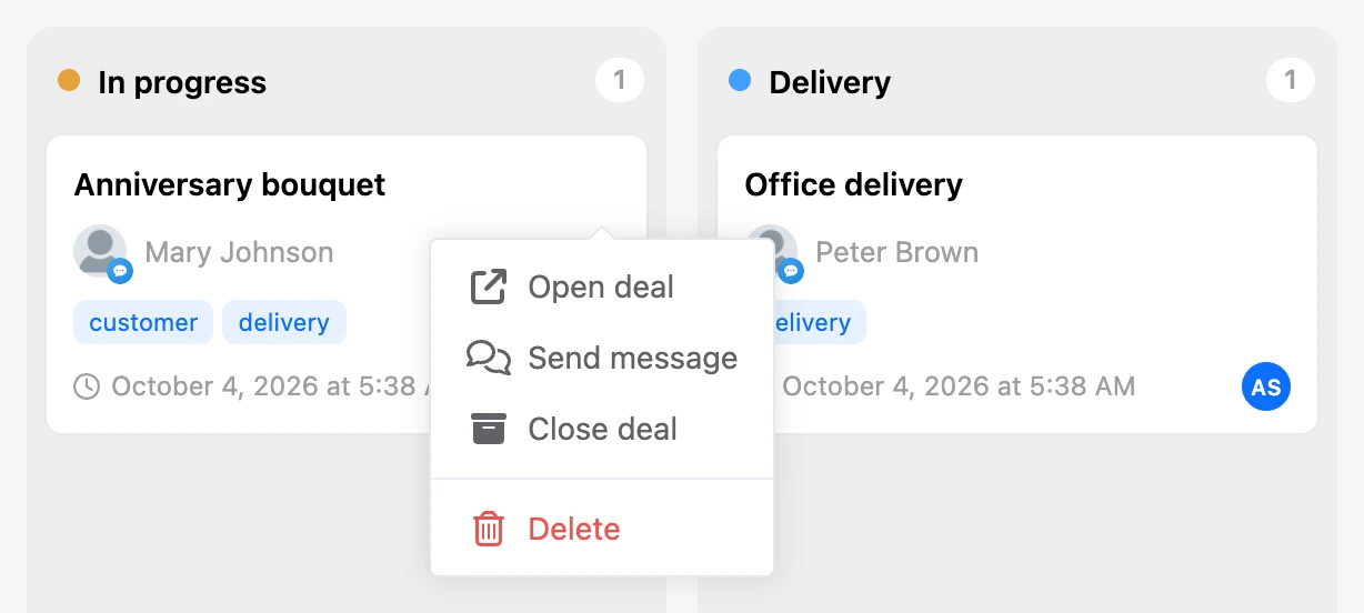 The ⋯ menu on a deal card