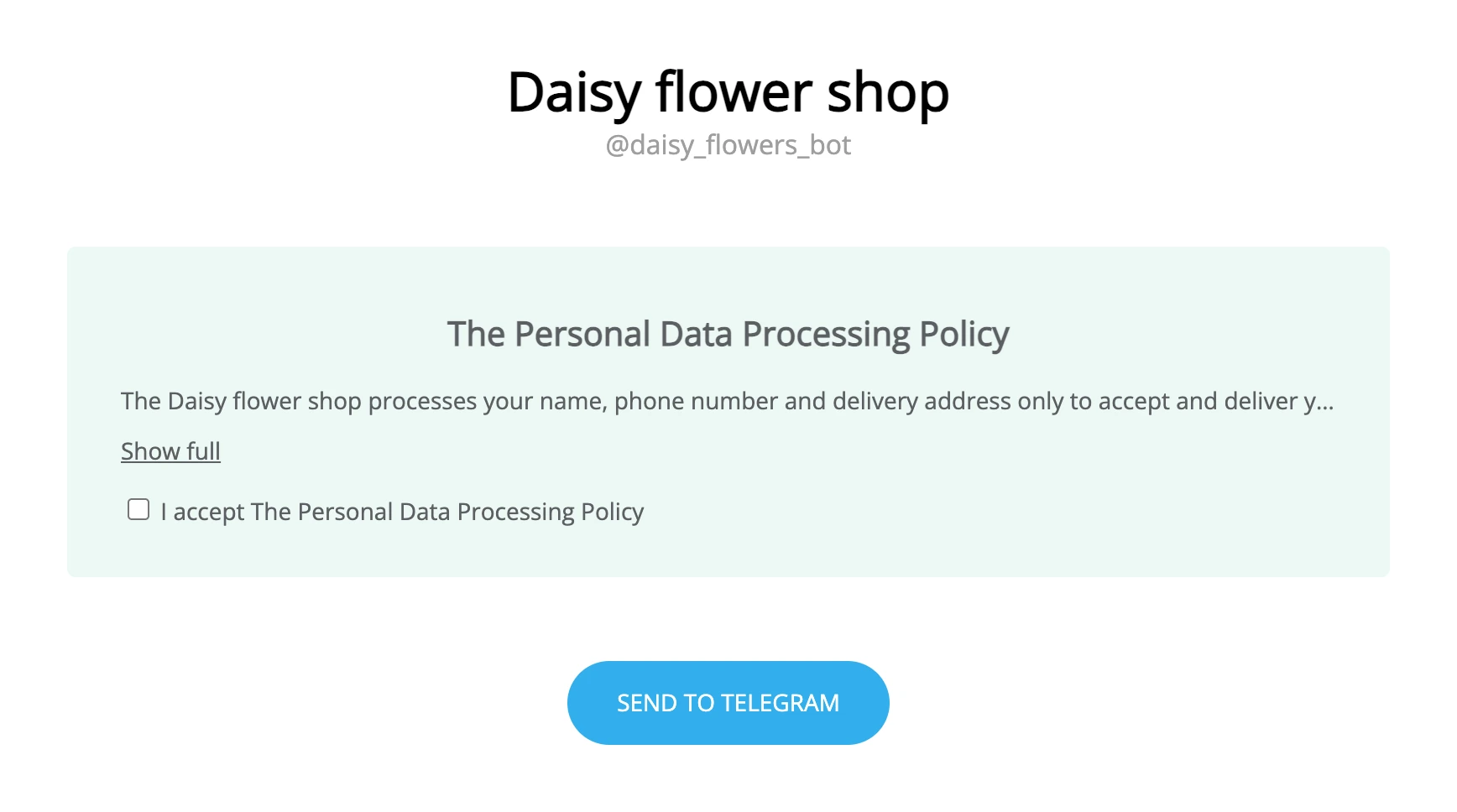 The transition page with consent by a checkbox