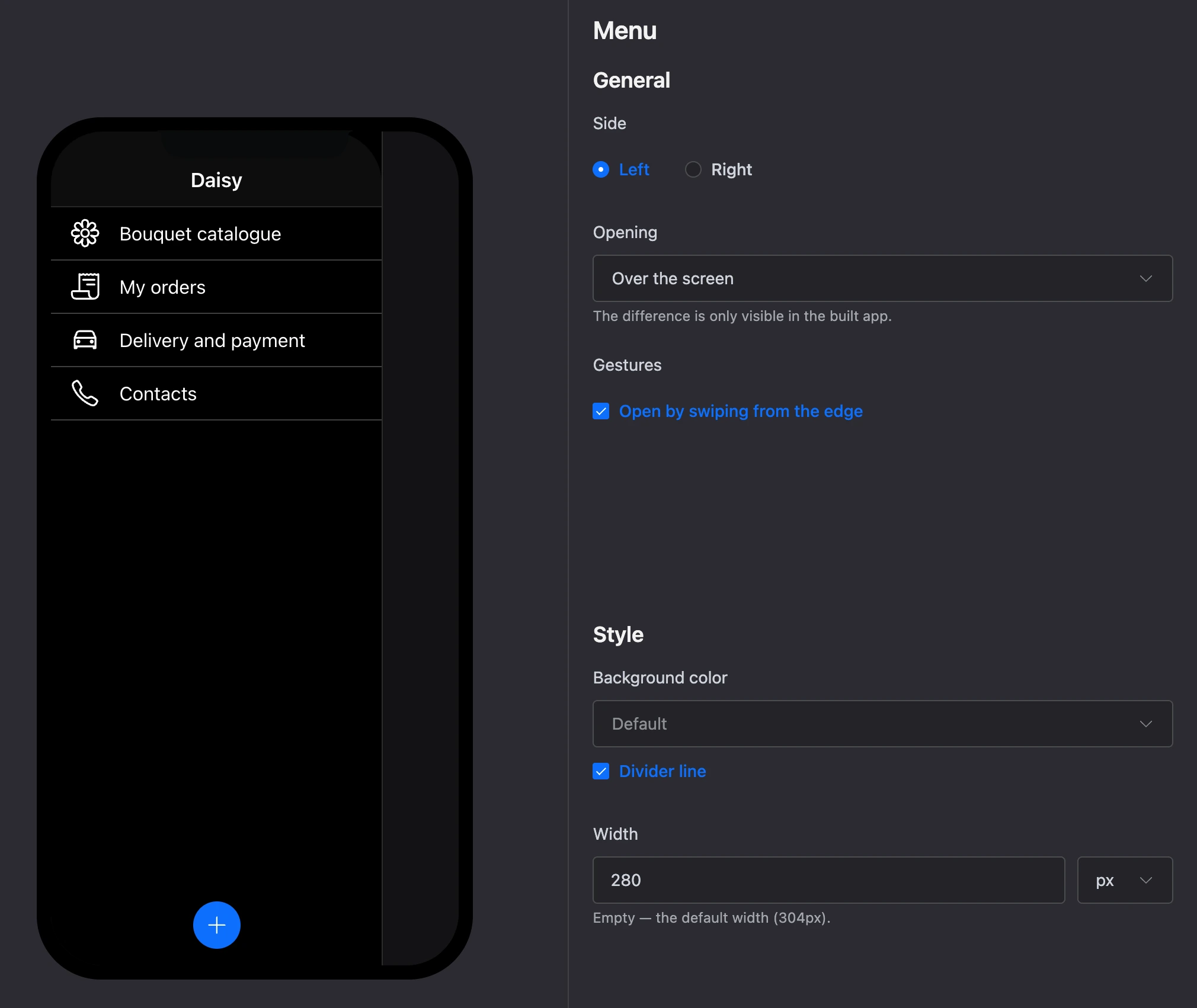 The Menu block: the menu on the phone and its settings