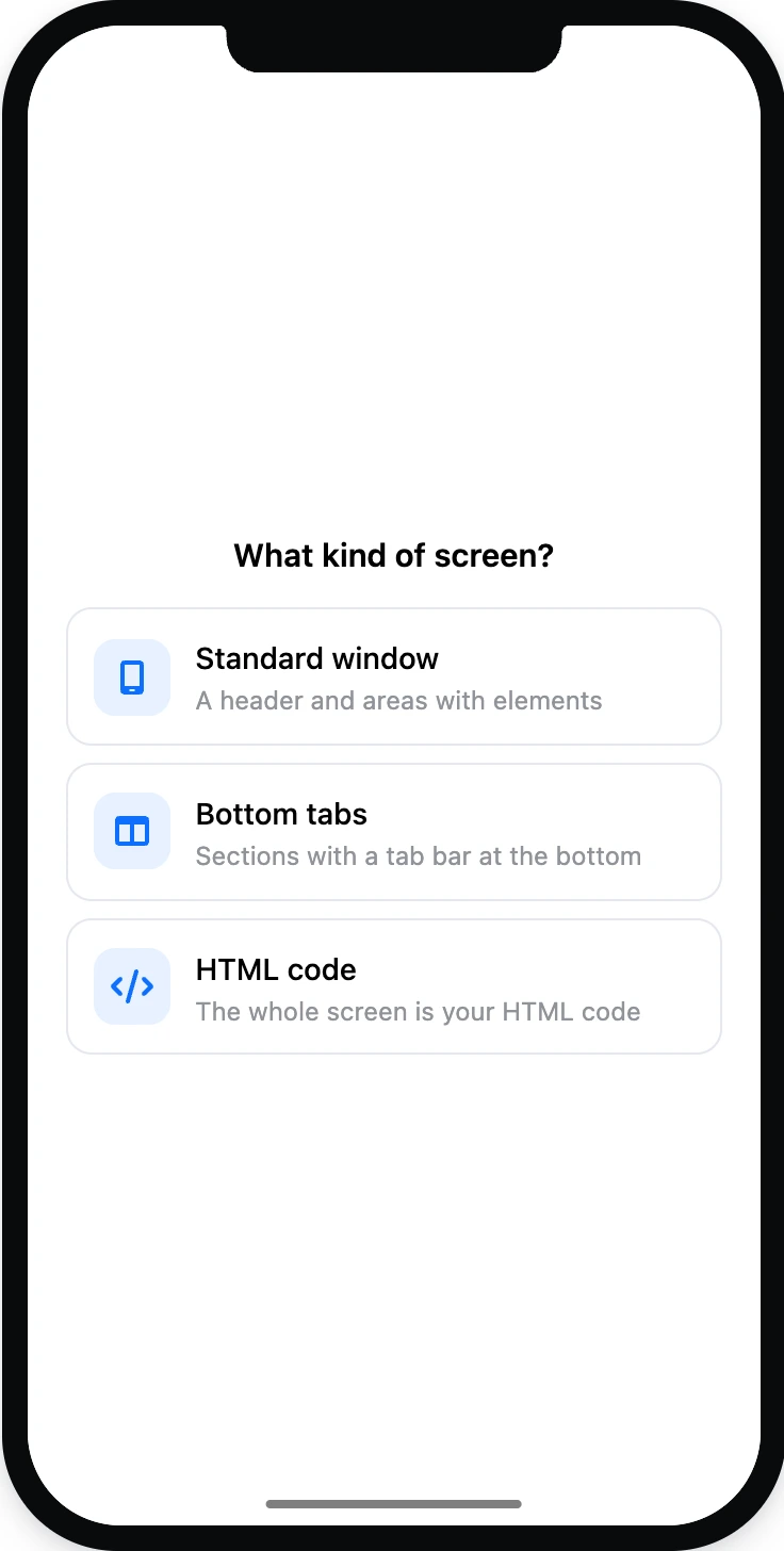 Empty screen: choosing the screen type