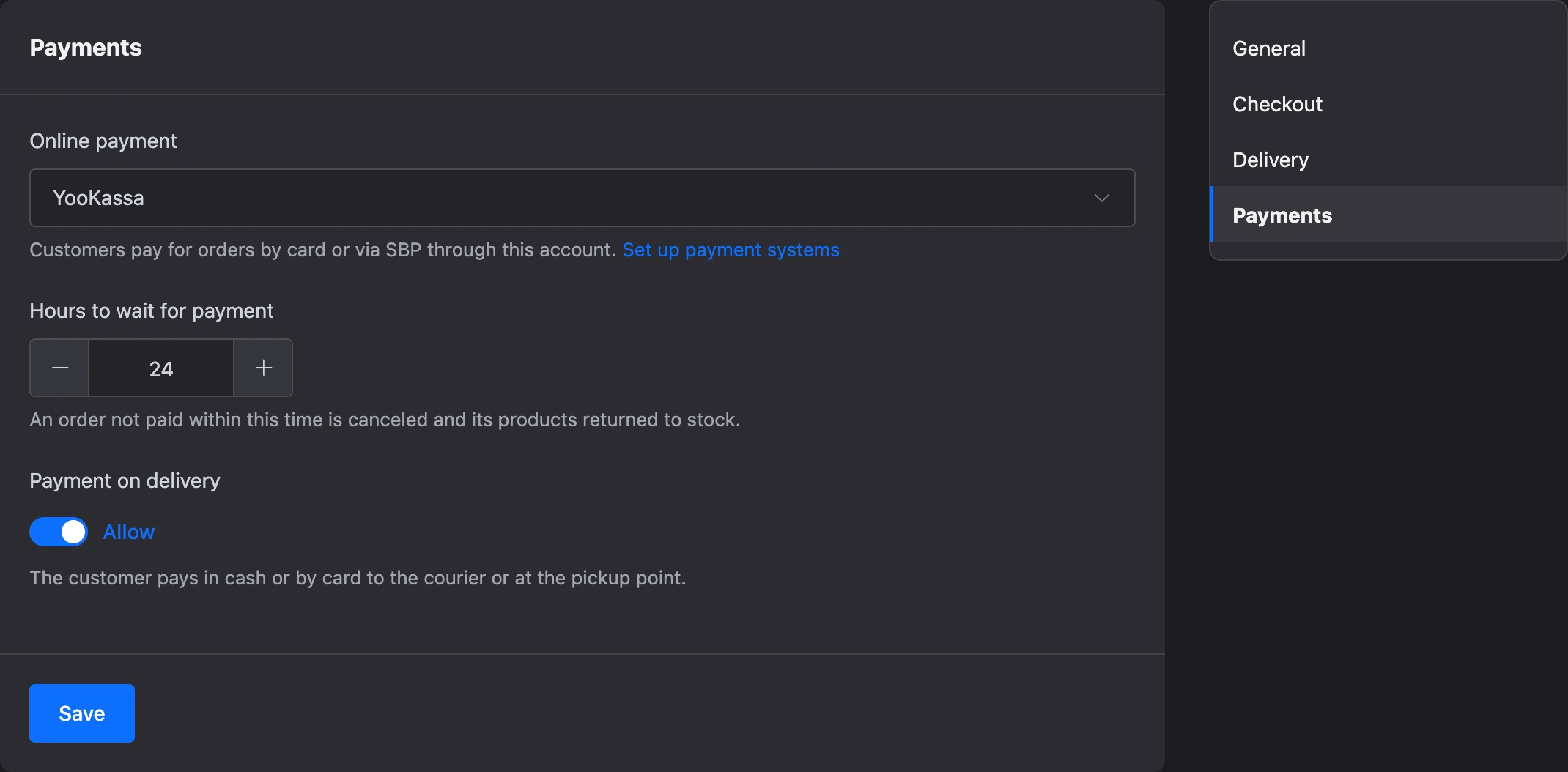 Shop payment settings