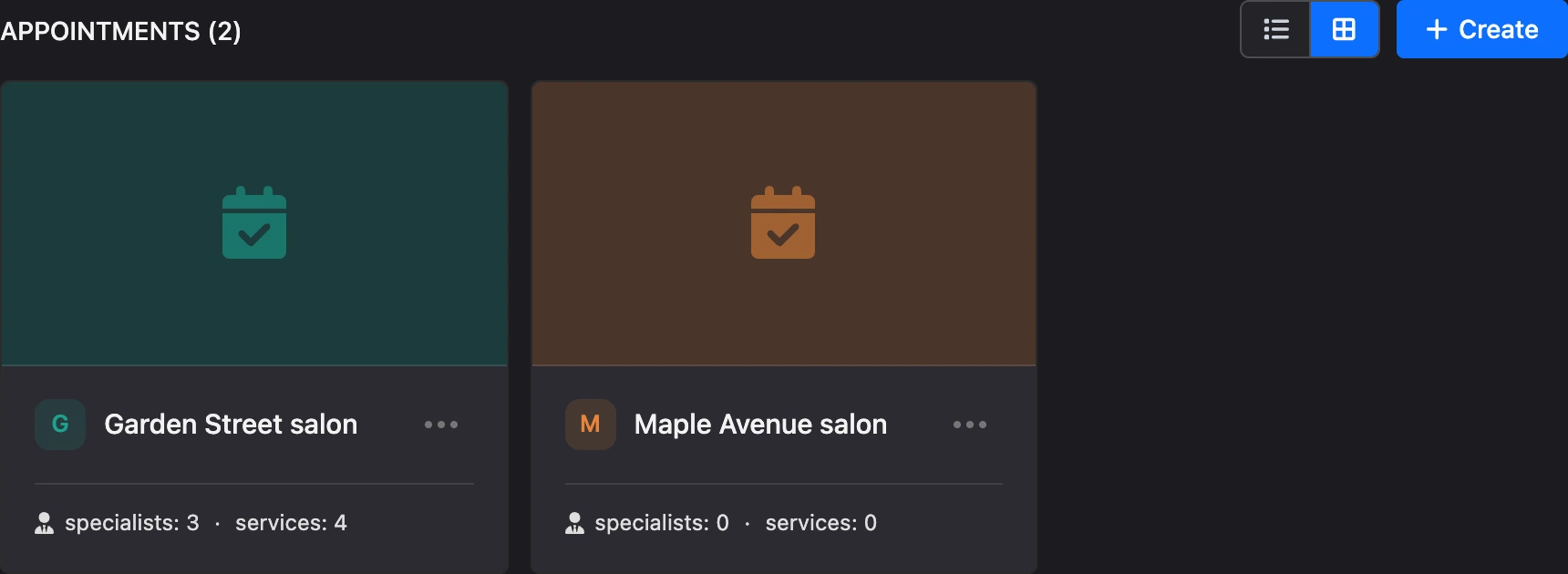 List of branches as cards