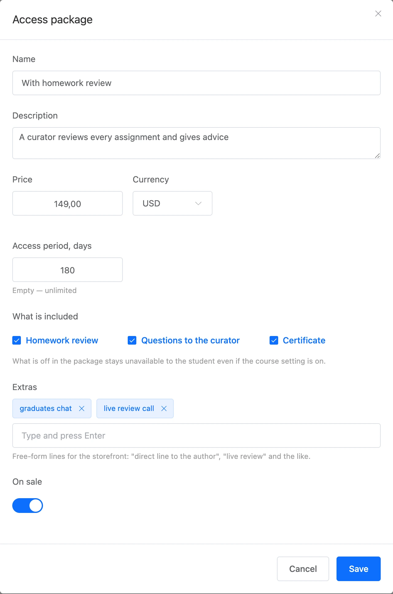 The access package window