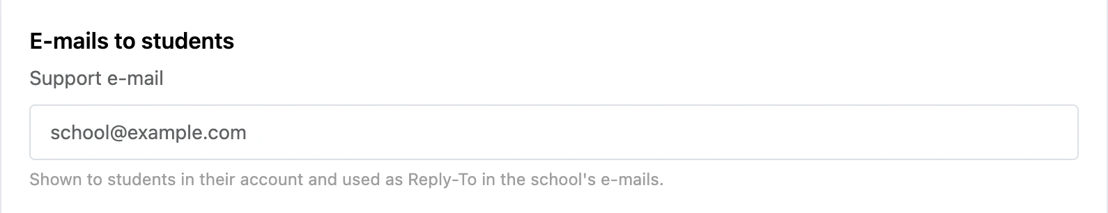 The Support email field