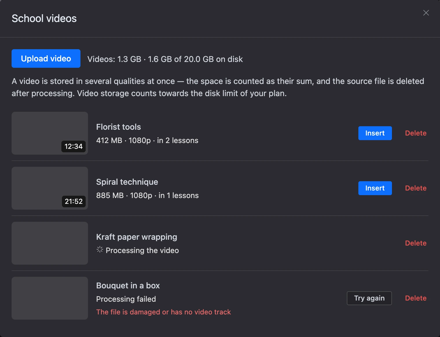The School videos dialog