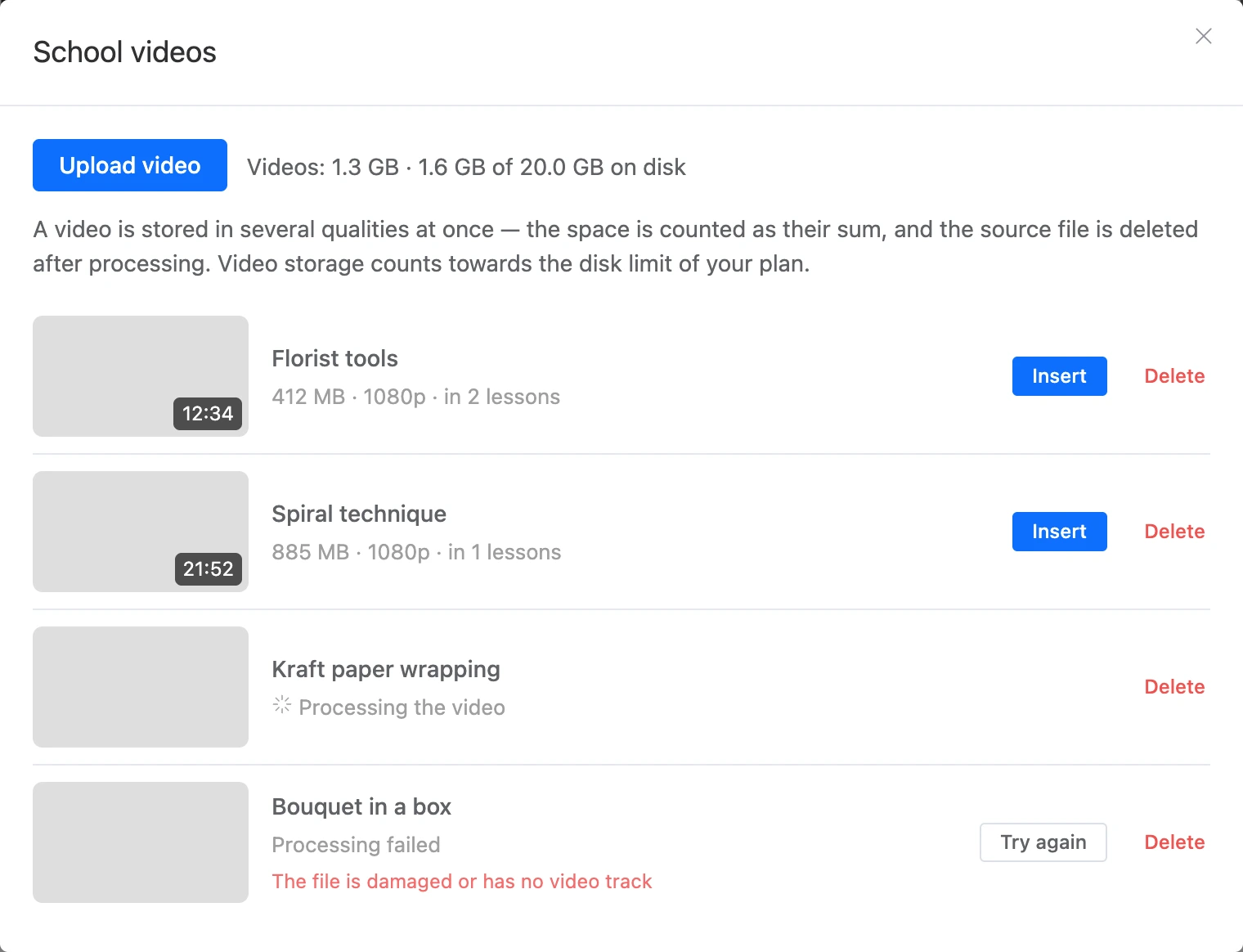 The School videos dialog