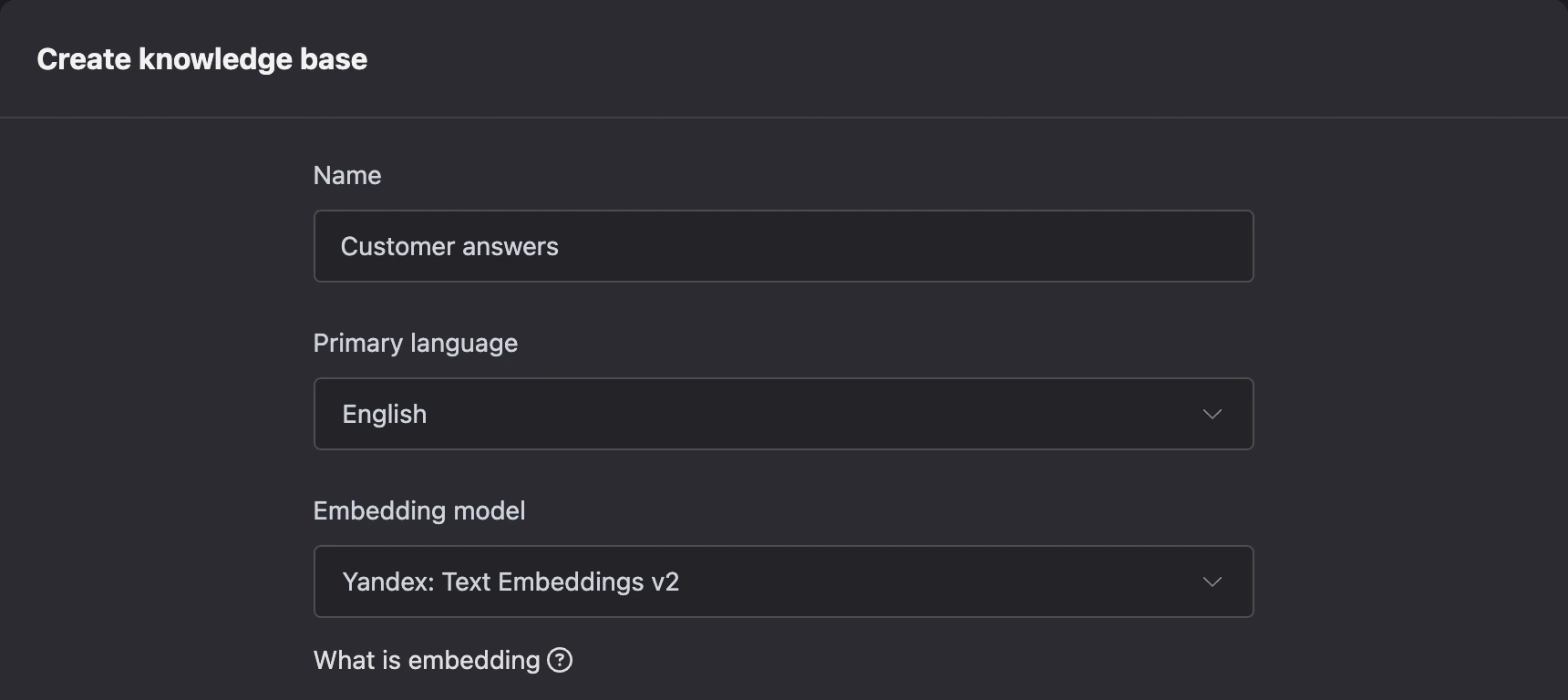 The knowledge base creation form
