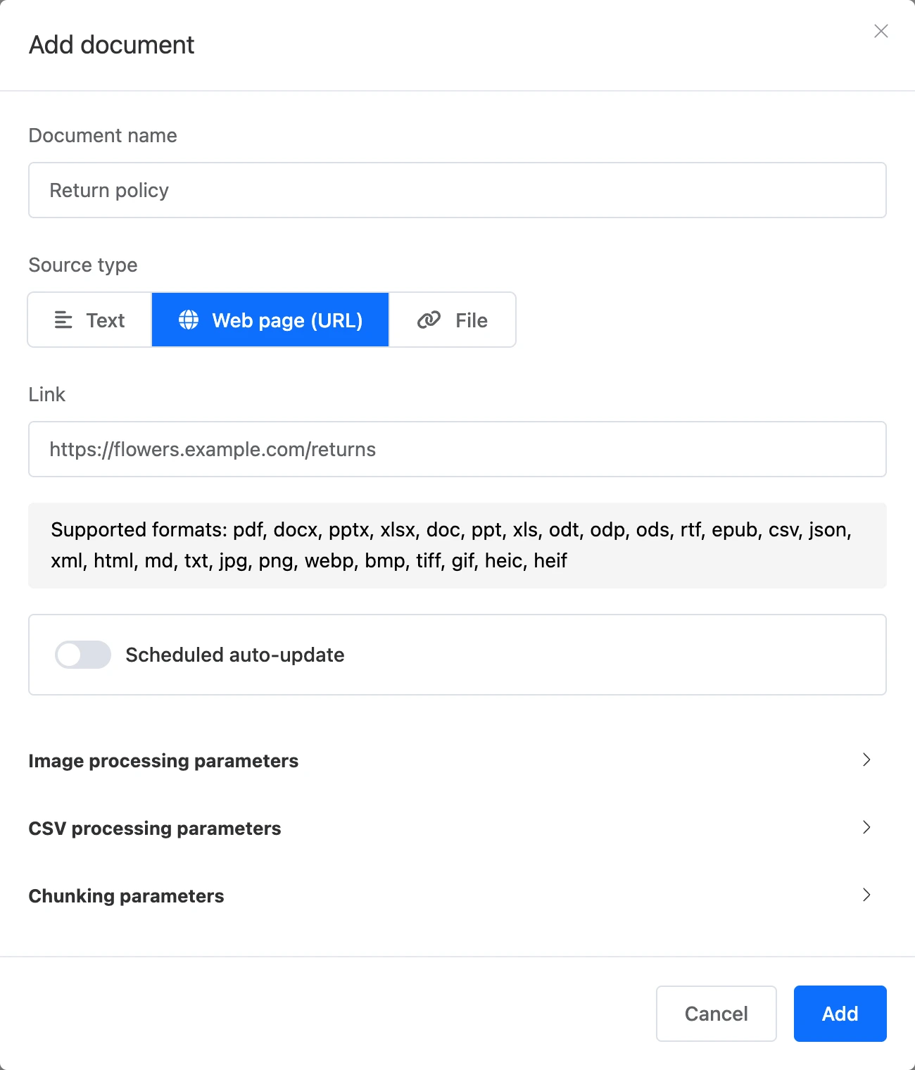 New document dialog: a web page by link