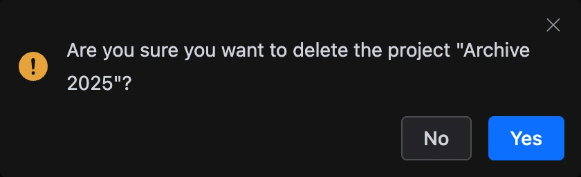 Confirmation before deleting a project