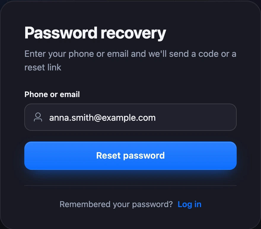 The password recovery form