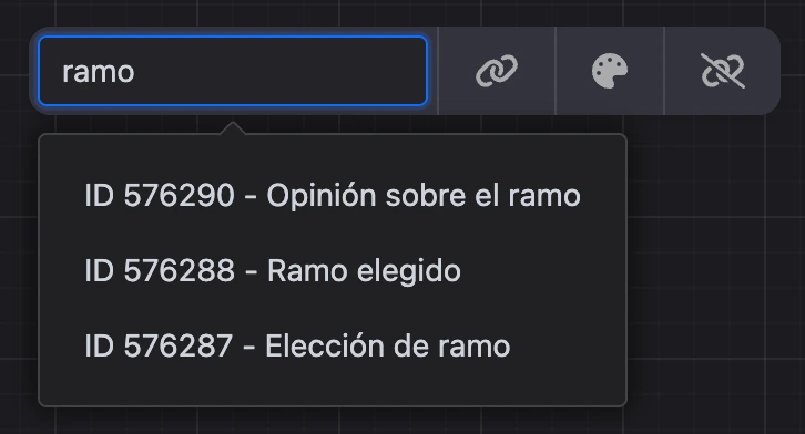 Búsqueda de bloques: la consulta «ramo» y la lista de bloques coincidentes con sus ID