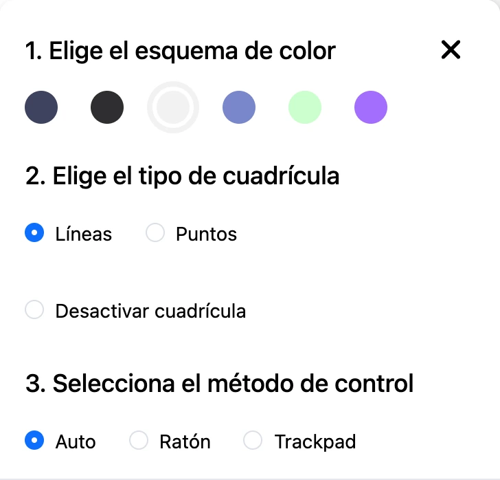 La ventana «Color del mapa y cuadrícula»: esquema de color, tipo de cuadrícula y método de control