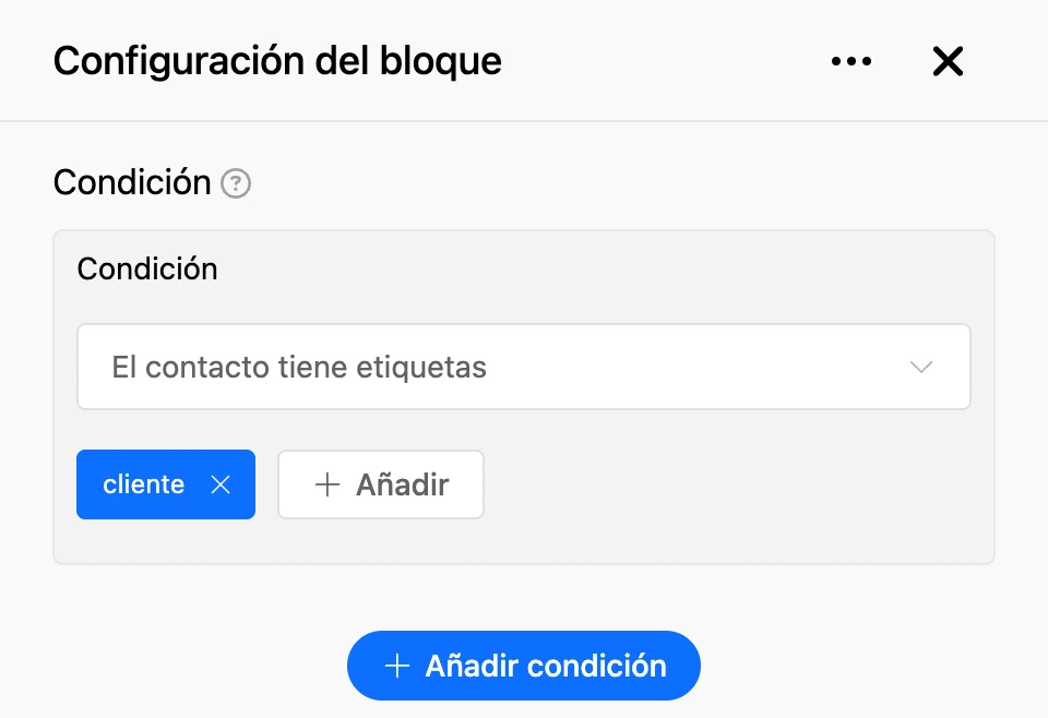 Panel de configuración del bloque «Condición»