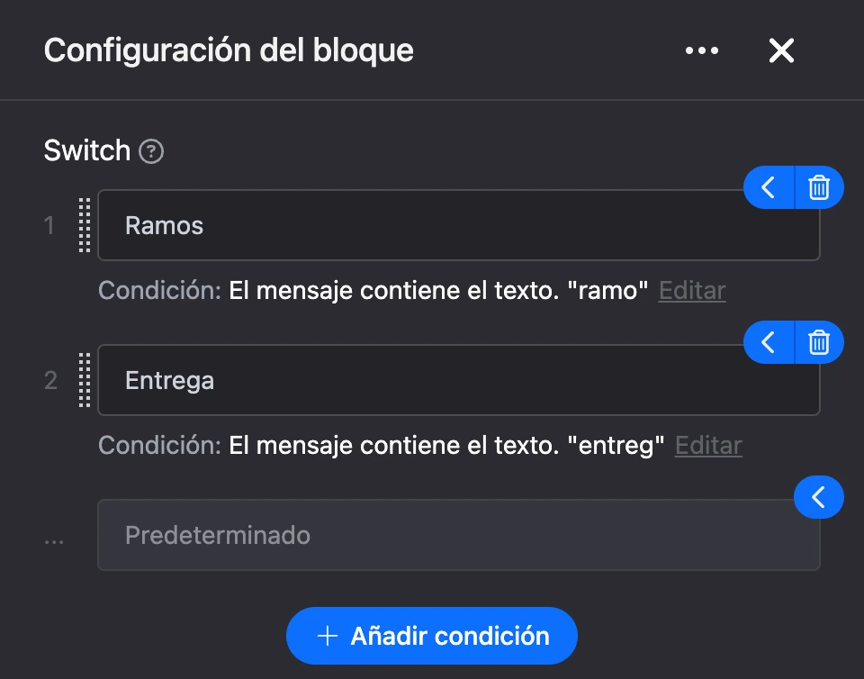 Panel de configuración del bloque «Selector»