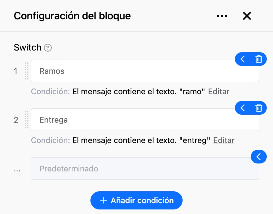 Panel de configuración del bloque «Selector»