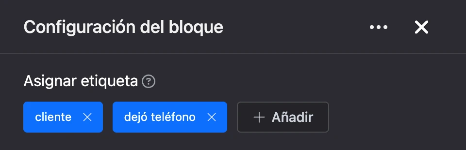 Panel de configuración del bloque «Asignar etiqueta»