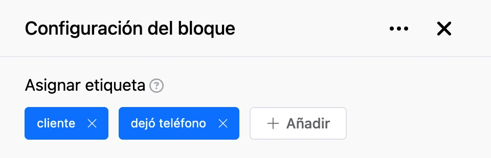 Panel de configuración del bloque «Asignar etiqueta»