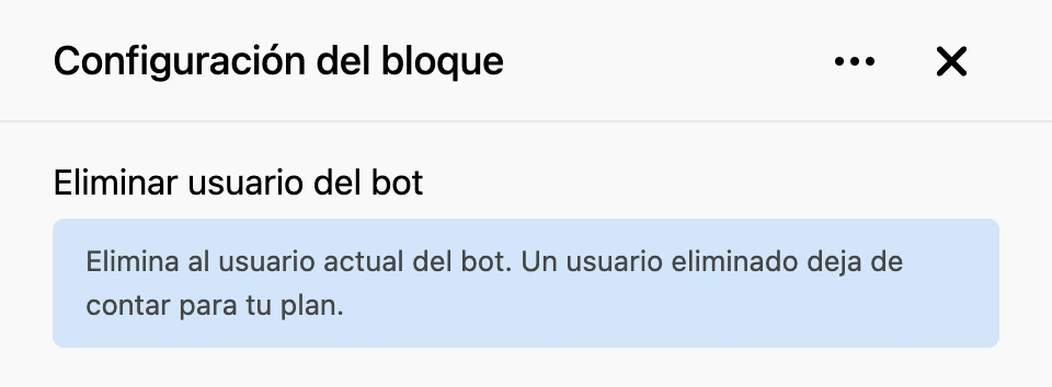 Panel de configuración del bloque «Eliminar usuario del bot»