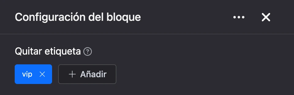 Panel de configuración del bloque «Quitar etiqueta»