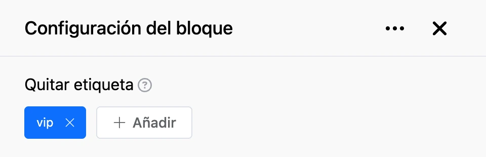 Panel de configuración del bloque «Quitar etiqueta»
