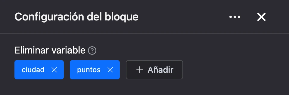 Panel de configuración del bloque «Eliminar variable»