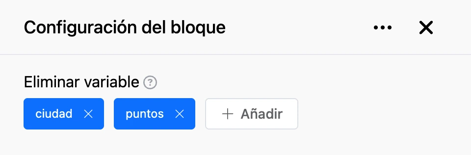 Panel de configuración del bloque «Eliminar variable»
