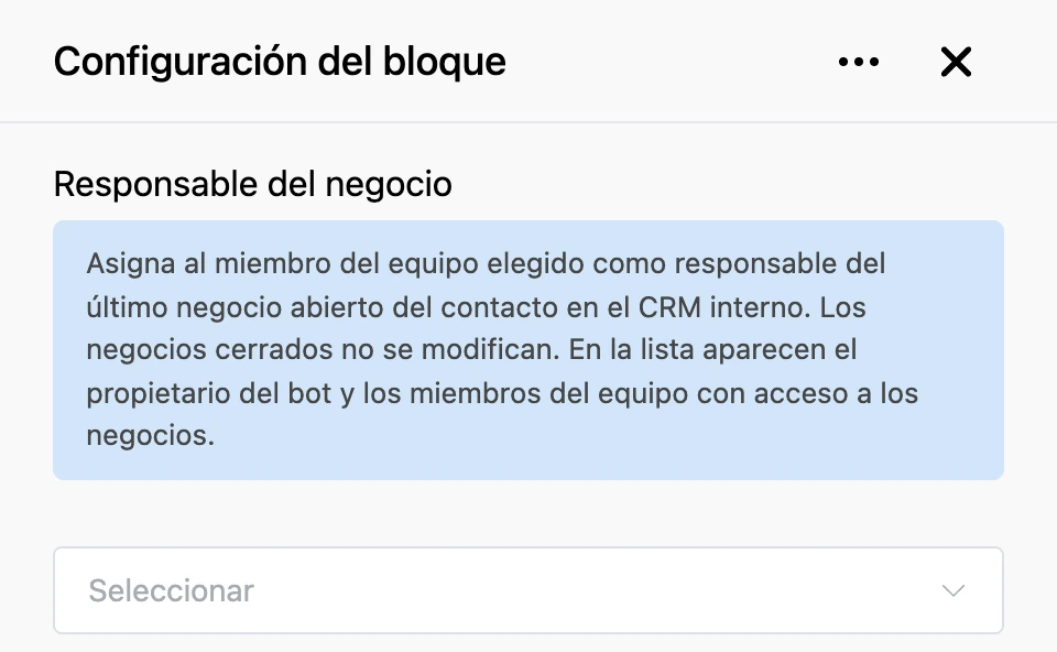 Panel de configuración del bloque «Responsable del negocio»