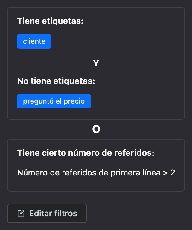 Los mismos filtros en modo lectura