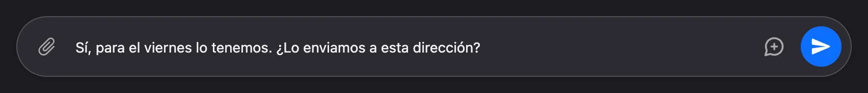El campo «Enviar mensaje» con una respuesta escrita