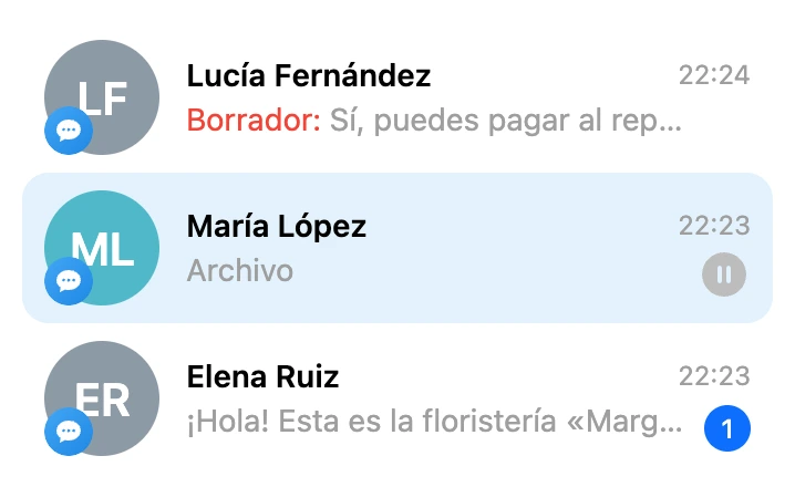La marca «Borrador» en la fila de una conversación con texto sin enviar