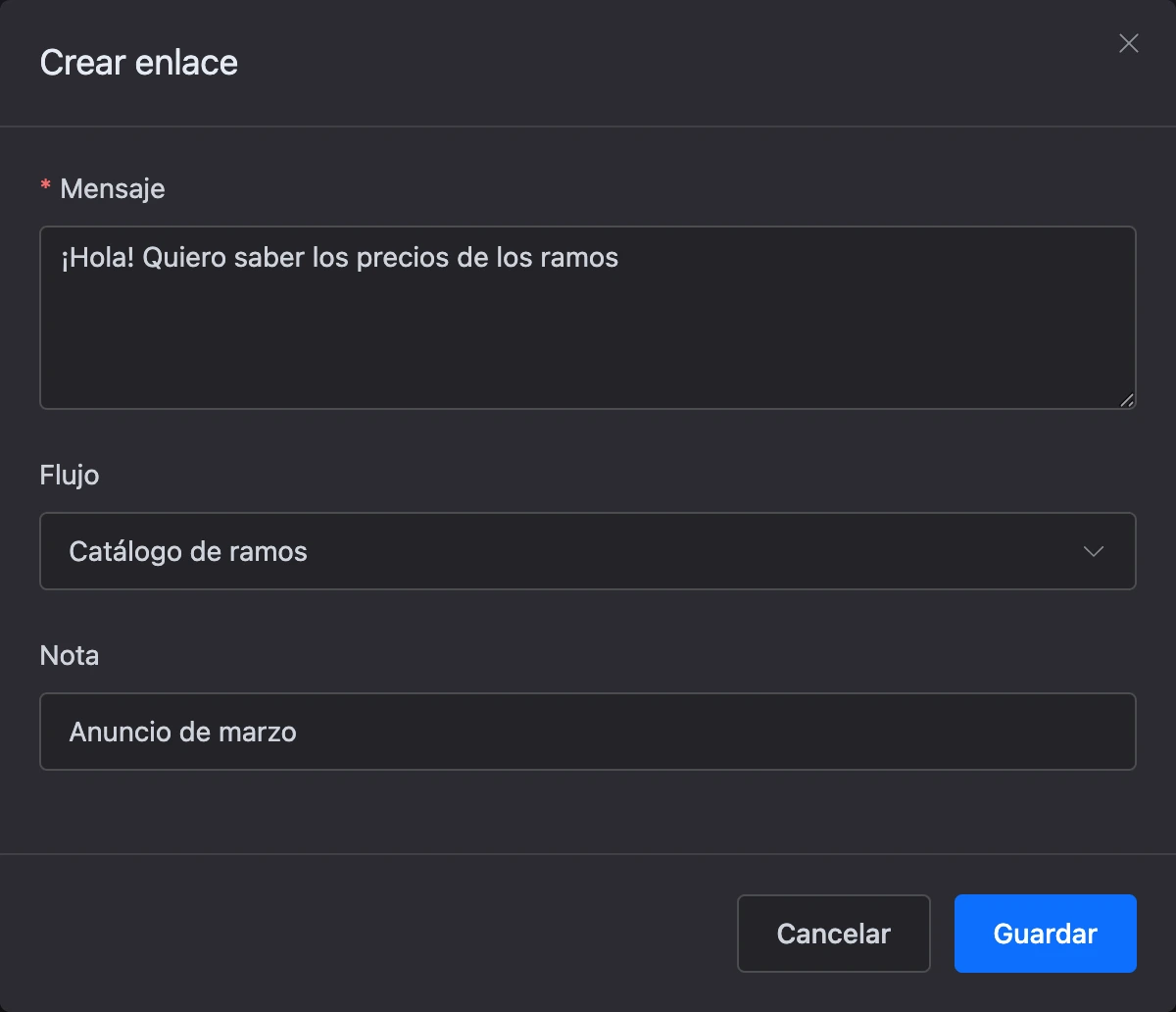 La ventana para crear un enlace de Viber con el campo «Mensaje»