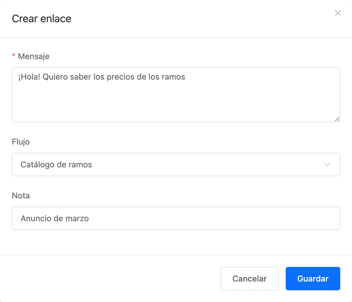 La ventana para crear un enlace de Viber con el campo «Mensaje»