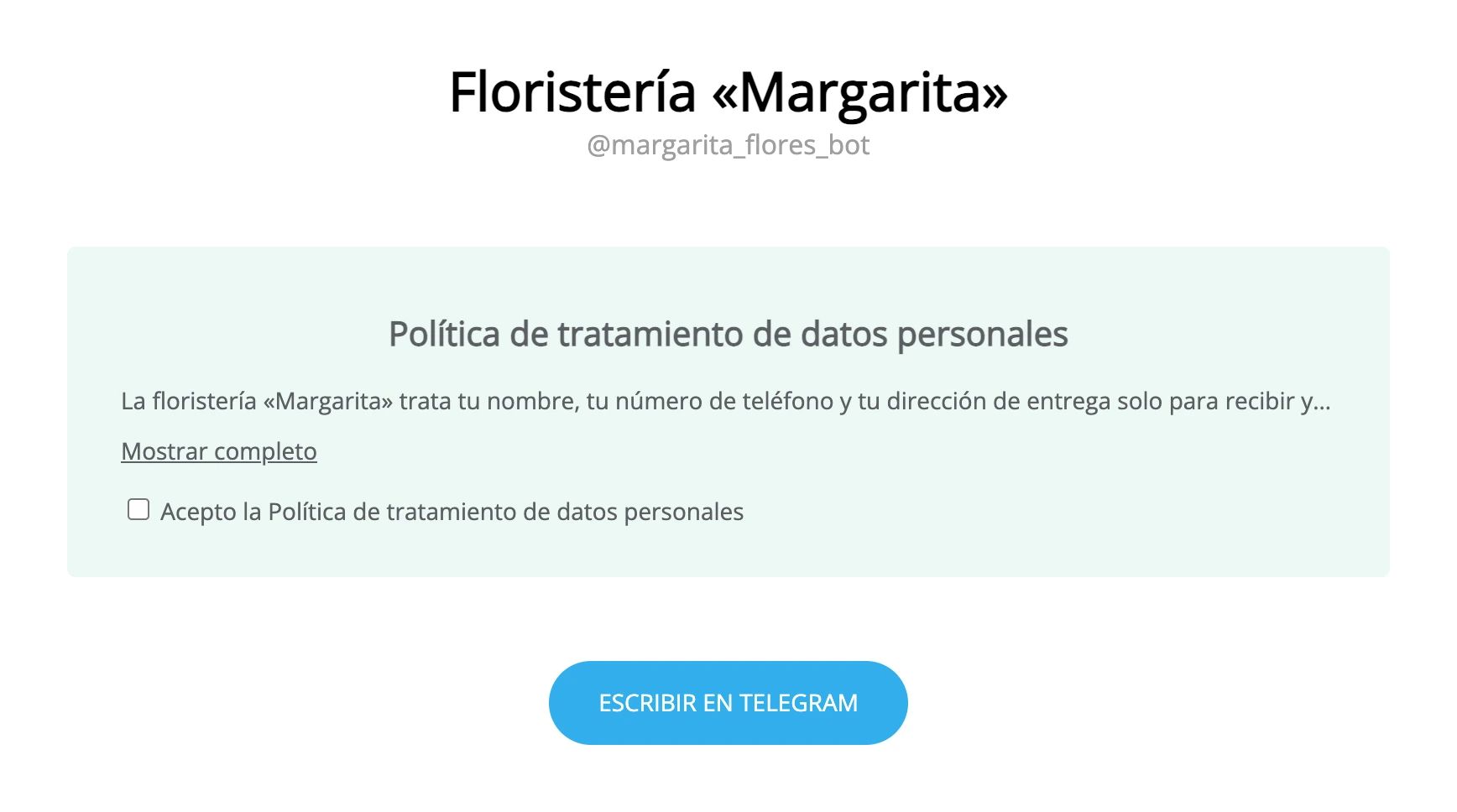 La página de transición con consentimiento mediante una casilla