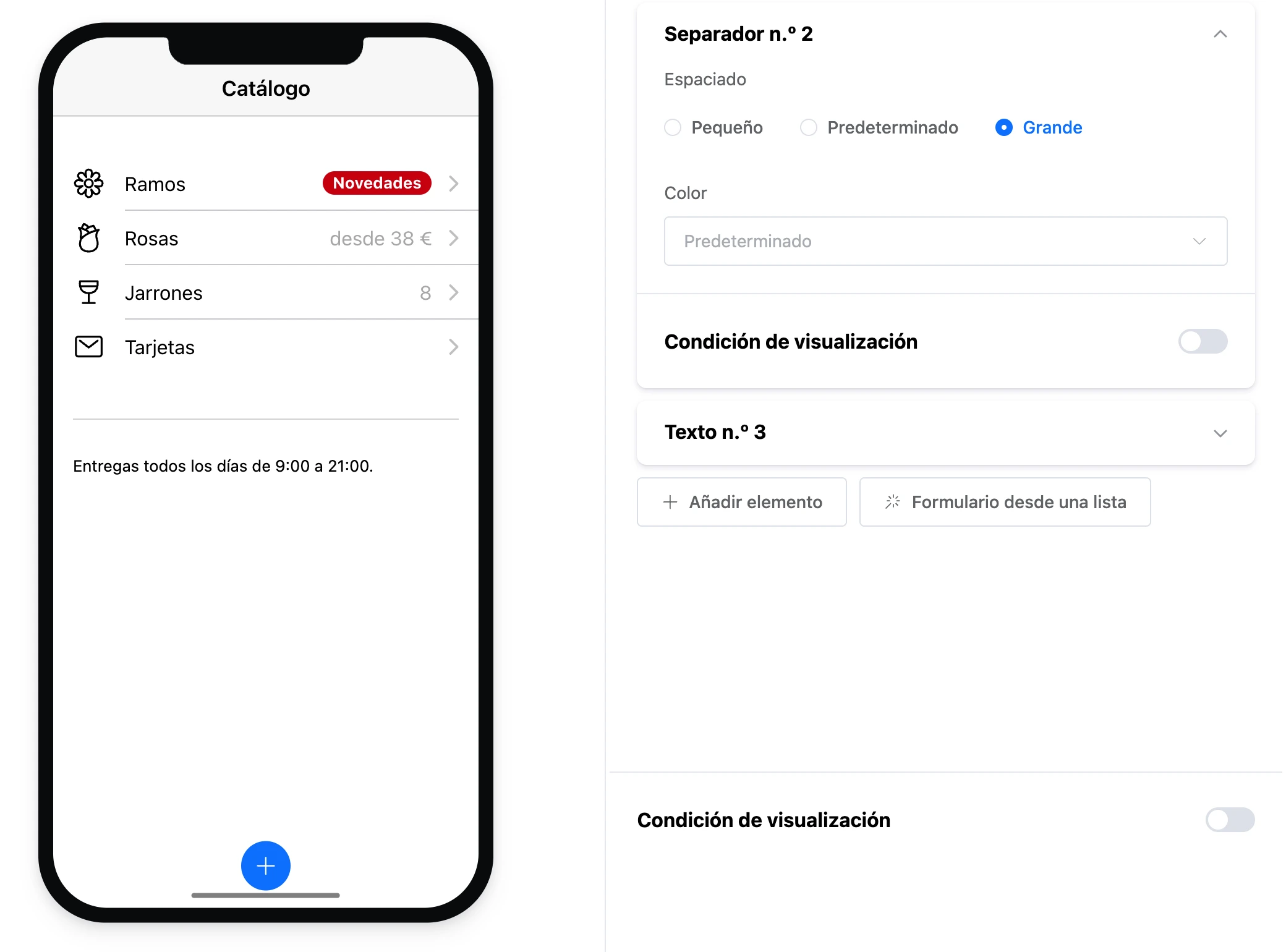 El elemento «Separador»: una línea entre una lista y un texto, y su configuración